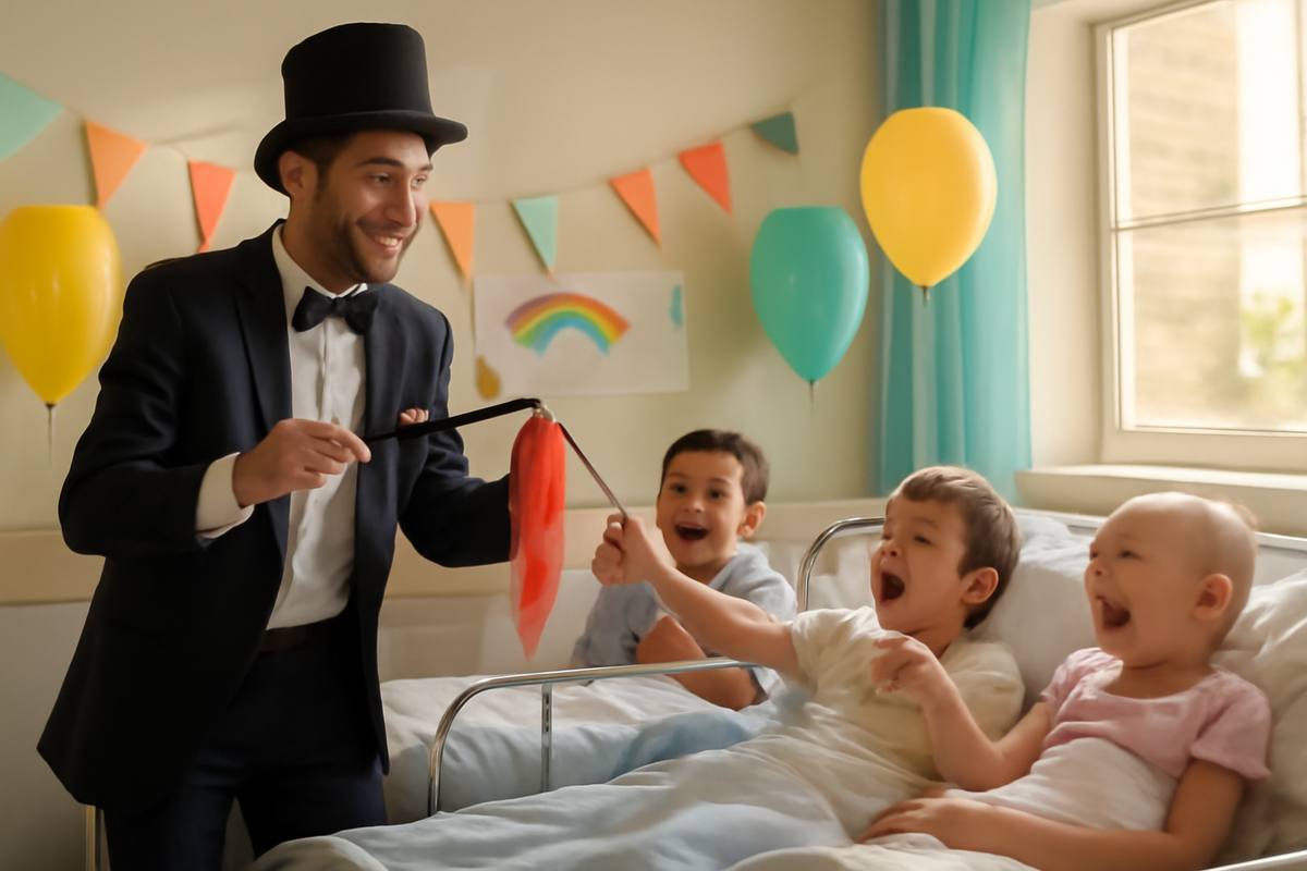 Jack Bodenstein lending his magic talent at a children's hospital