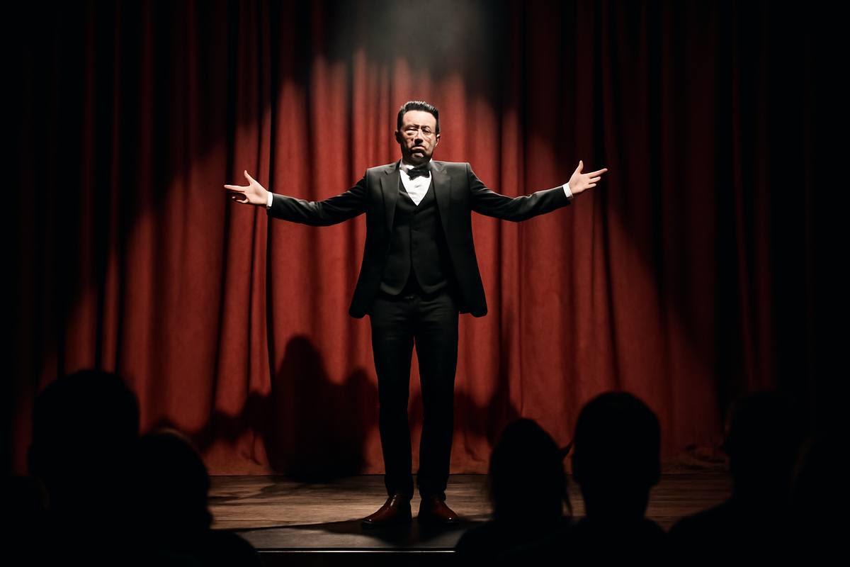 Jack Bodenstein performing under spotlight on stage in Detroit